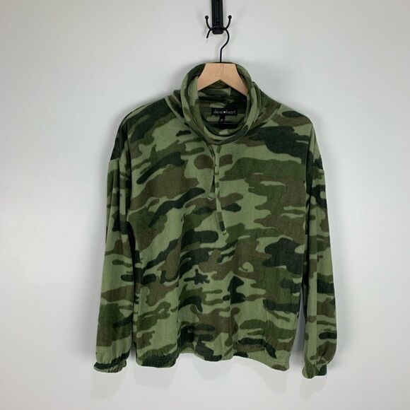 Derek Heart Green Camo Fleece Cowl Neck Sweater - Picture 2 of 8